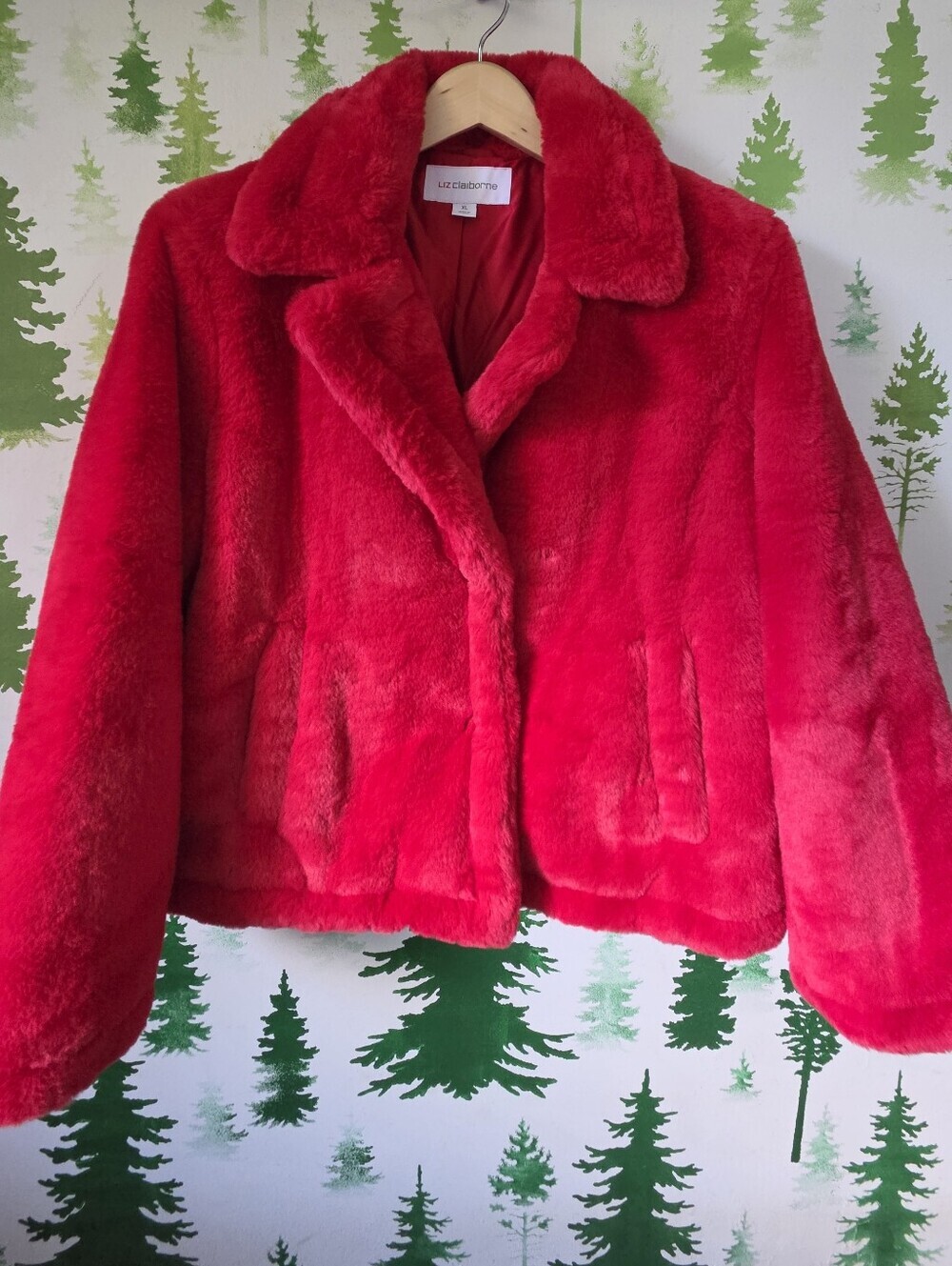 Liz Claiborne Red Faux Fur Jacket